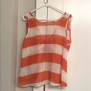 Coral and White Sheer Tank Top